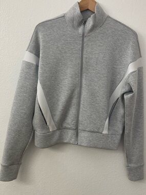 SPANX Essential Air Gray and White Full-Zip Track Jacket